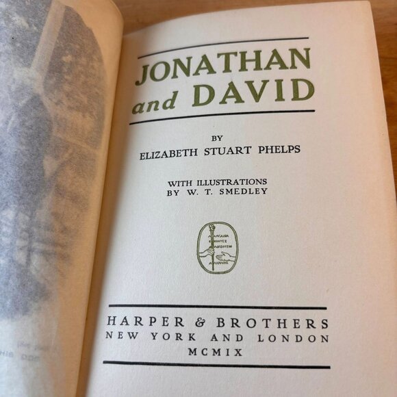 Antique Hardcover Book Jonathan And David By Elizabeth Stuart Phelps 1909  With - Picture 7 of 13
